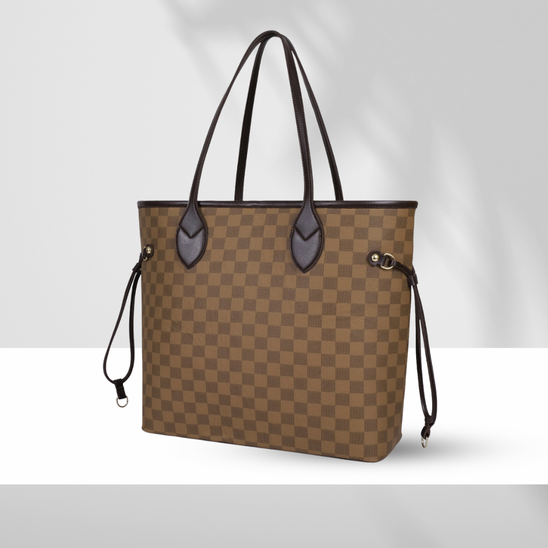 The Lyana Checkered Tote Dark Brown