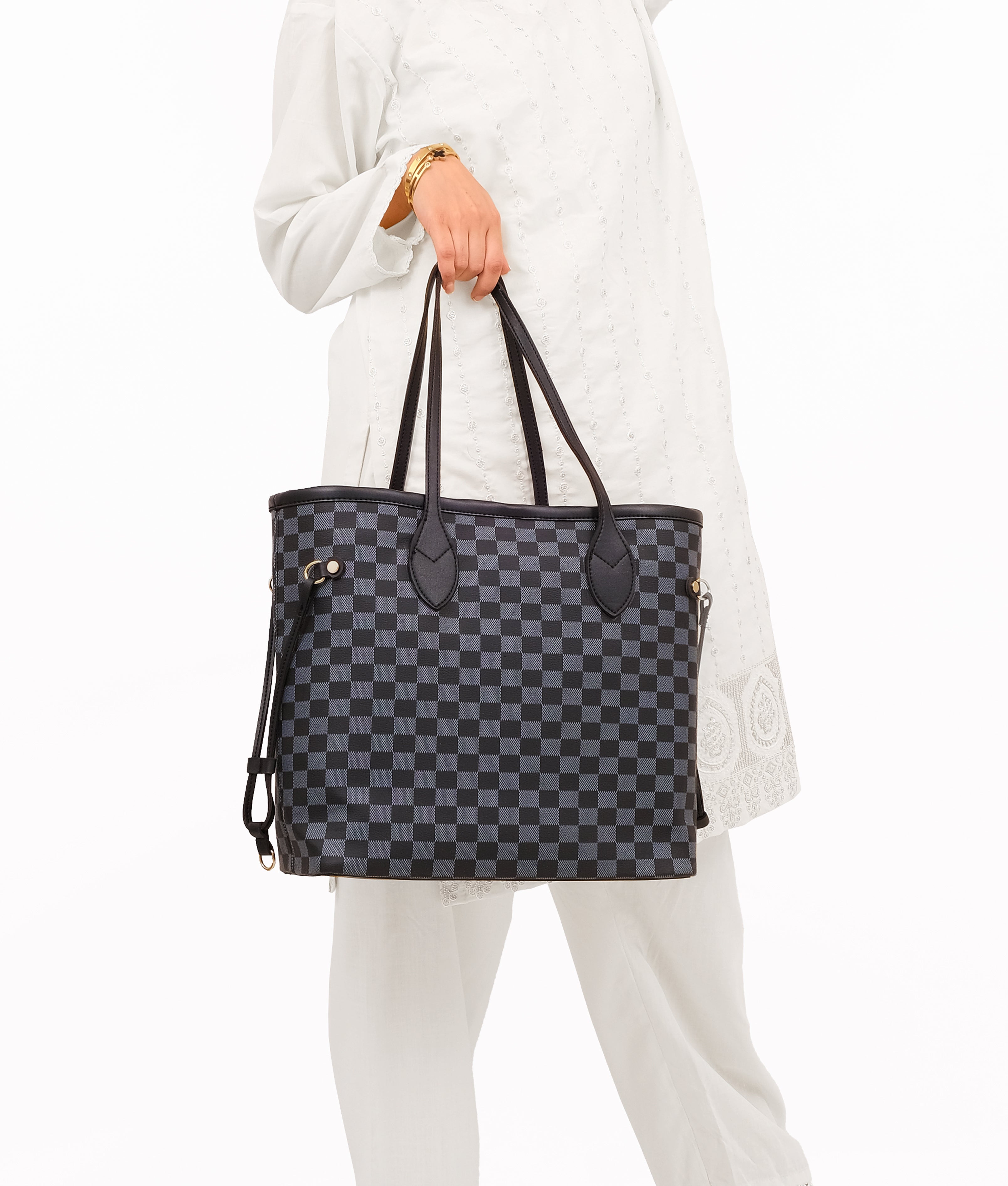 The Lyana Checkered Tote Black