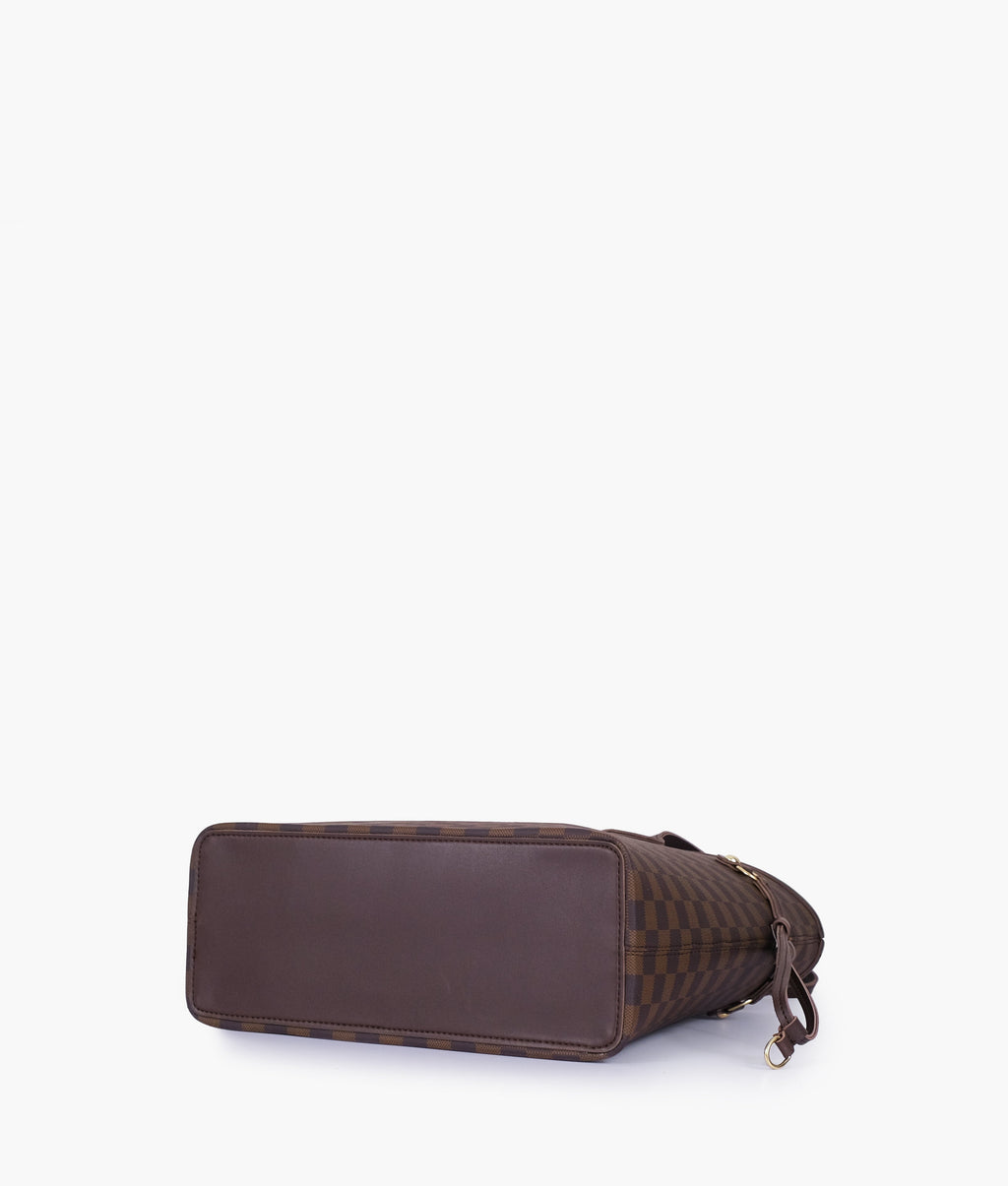 The Lyana Checkered Tote Dark Brown
