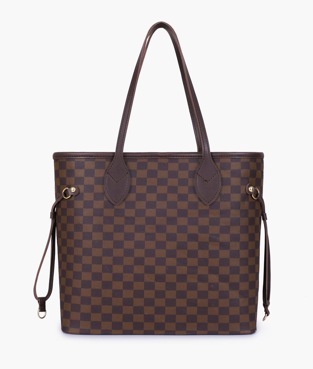 The Lyana Checkered Tote Dark Brown